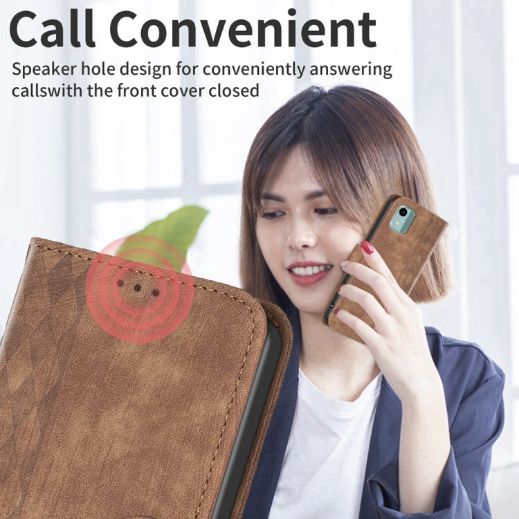 For Nokia C12 Plaid Embossed Leather Phone Case(Brown) - free shipping - PMC TechLife - Order now!