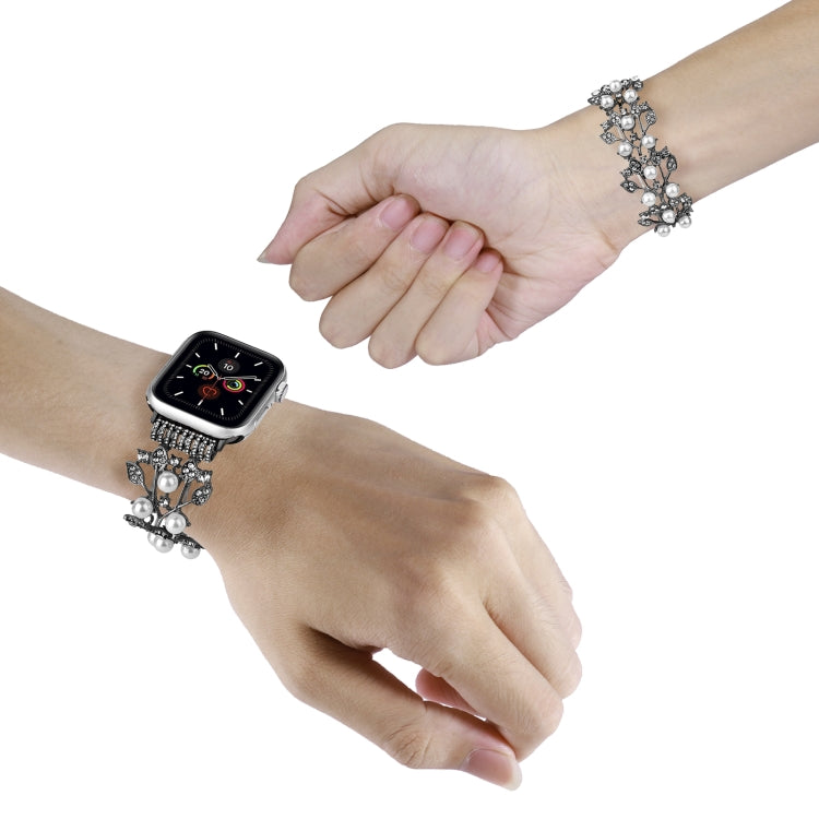 Four-leaf Bead Metal Watch Band For Apple Watch 8 41mm(Black) - Watch Bands by PMC TechLife | Online Shopping South Africa | PMC TechLife