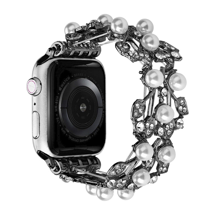 Four-leaf Bead Metal Watch Band For Apple Watch SE 44mm(Black) - Watch Bands by PMC TechLife | Online Shopping South Africa | PMC TechLife