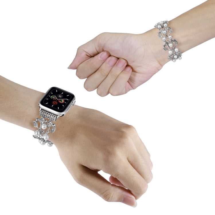 Four-leaf Bead Metal Watch Band For Apple Watch 4 44mm(Silver) - Watch Bands by PMC TechLife | Online Shopping South Africa | PMC TechLife
