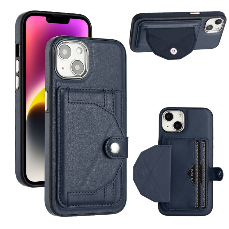 For iPhone 15 Shockproof Leather Phone Case with Card Holder(Blue) - iPhone 15 Cases by PMC Jewellery | Online Shopping South Africa | PMC Jewellery