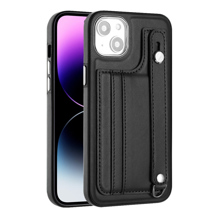 For iPhone 14 Plus Shockproof Leather Phone Case with Wrist Strap(Black) - free shipping - PMC TechLife - Order now!