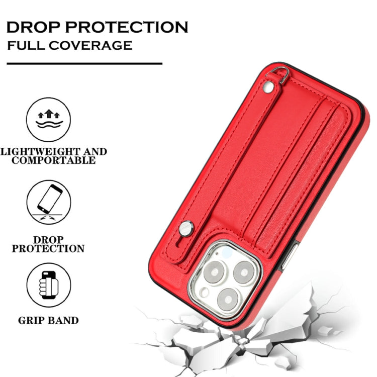 For iPhone 13 Pro Shockproof Leather Phone Case with Wrist Strap(Red) - free shipping - PMC TechLife - Order now!