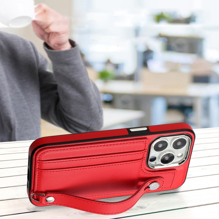 For iPhone 13 Pro Shockproof Leather Phone Case with Wrist Strap(Red) - free shipping - PMC TechLife - Order now!