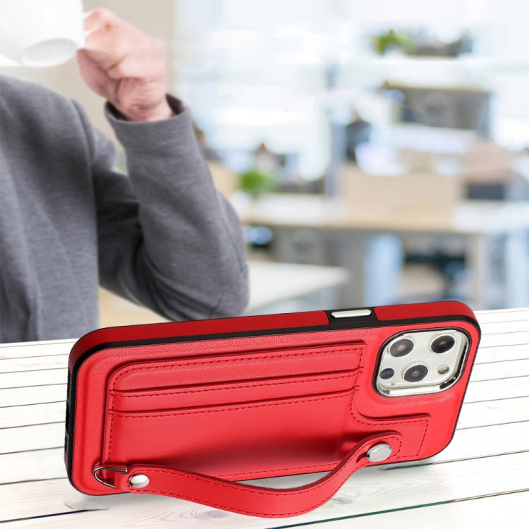 For iPhone 12 Pro Max Shockproof Leather Phone Case with Wrist Strap(Red) - free shipping - PMC TechLife - Order now!