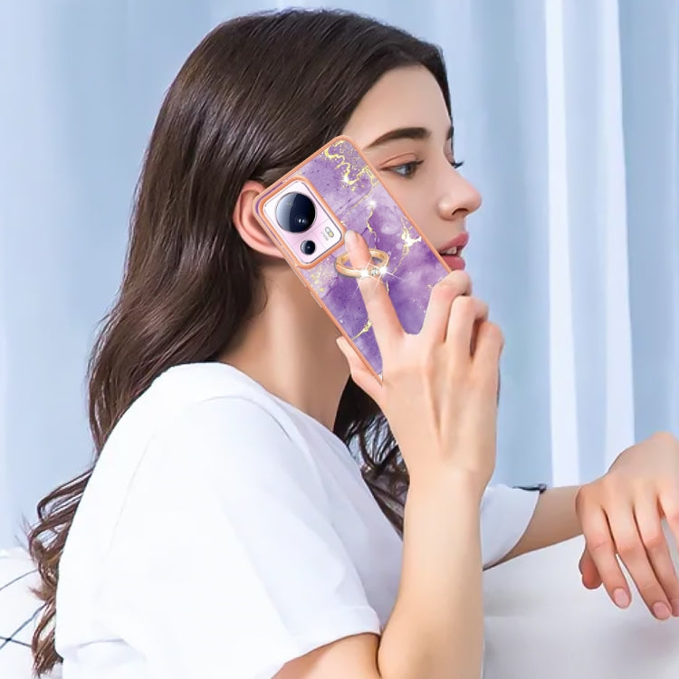 For Xiaomi 13 Lite 5G Electroplating Marble IMD TPU Phone Case with Ring Holder(Purple 002) - free shipping - PMC TechLife - Order now!