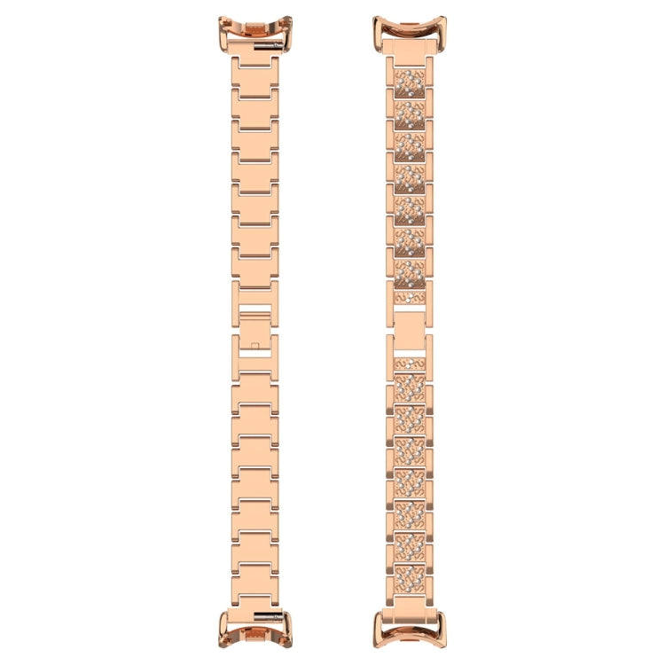 For Xiaomi Mi Band 8 Three-beads Full Diamond Metal Watch Band(Rose Gold) - Watch Bands by PMC Jewellery | Online Shopping South Africa | PMC Jewellery