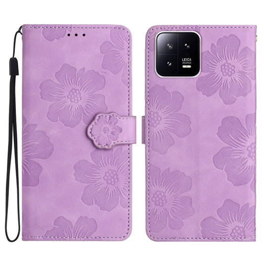 For Xiaomi 13 Flower Embossing Pattern Leather Phone Case(Purple) - 13 Cases by PMC Jewellery | Online Shopping South Africa | PMC Jewellery