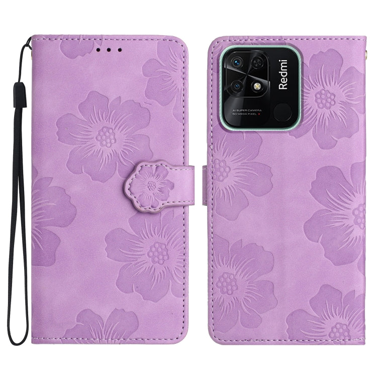 For Xiaomi Redmi 10C Flower Embossing Pattern Leather Phone Case(Purple) - free shipping - PMC TechLife - Order now!