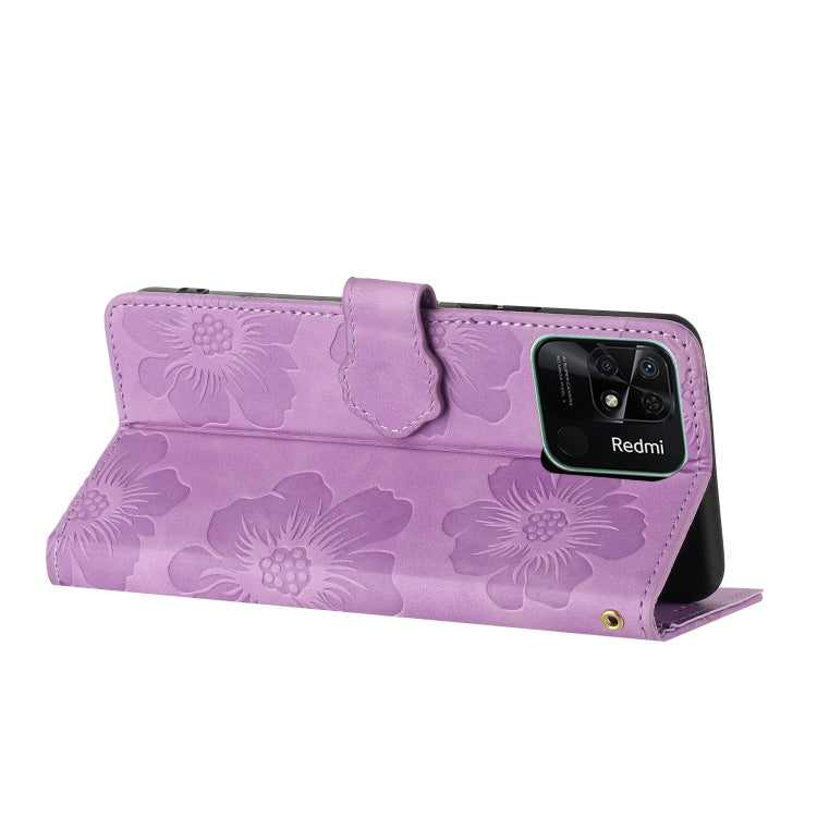 For Xiaomi Redmi 10C Flower Embossing Pattern Leather Phone Case(Purple) - free shipping - PMC TechLife - Order now!