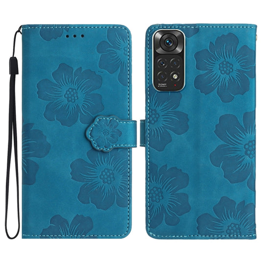 For Xiaomi Redmi Note 11 4G Global / Note 11S Flower Embossing Pattern Leather Phone Case(Blue) - Xiaomi Cases by PMC Jewellery | Online Shopping South Africa | PMC Jewellery