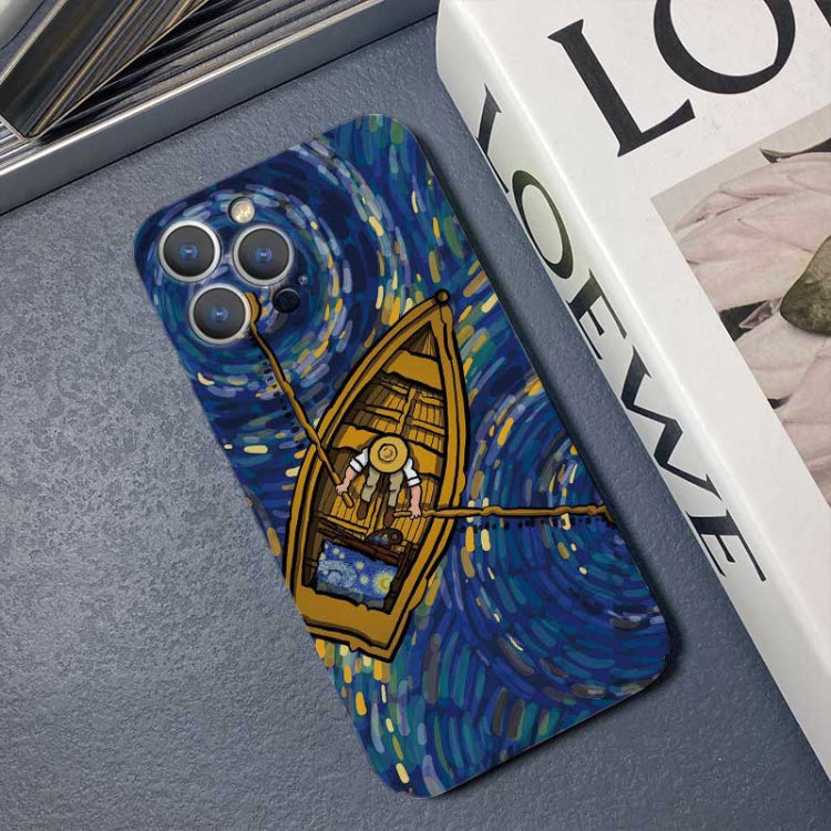 For iPhone 13 mini Precise Hole Oil Painting Pattern PC Phone Case(Boating) - iPhone 13 mini Cases by PMC TechLife | Online Shopping South Africa | PMC TechLife