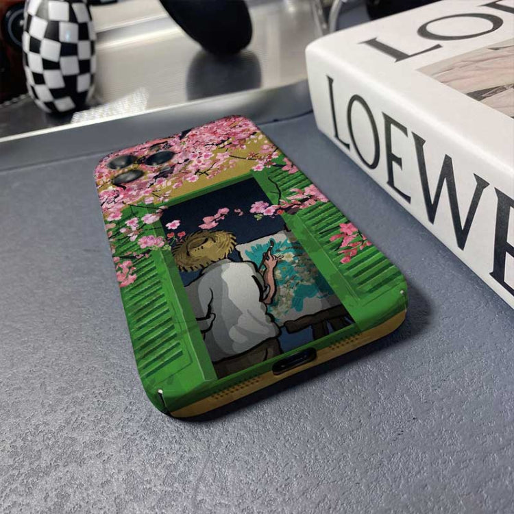 For iPhone 13 Pro Max Precise Hole Oil Painting Pattern PC Phone Case(Peach Blossom) - iPhone 13 Pro Max Cases by PMC TechLife | Online Shopping South Africa | PMC TechLife