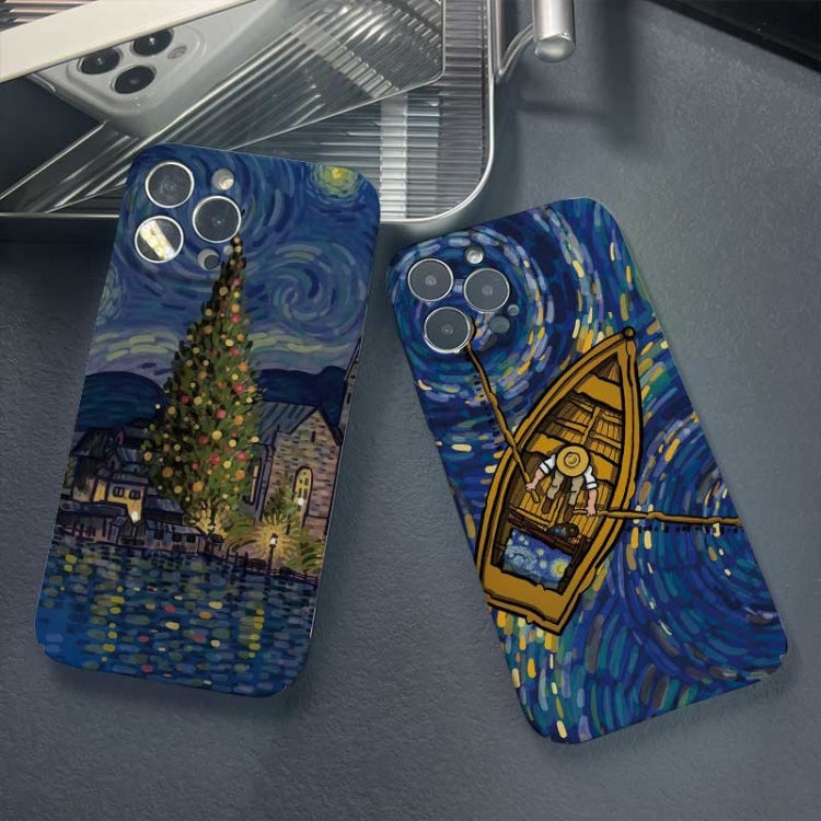 For iPhone 12 Precise Hole Oil Painting Pattern PC Phone Case(Boating) - iPhone 12 / 12 Pro Cases by PMC TechLife | Online Shopping South Africa | PMC TechLife