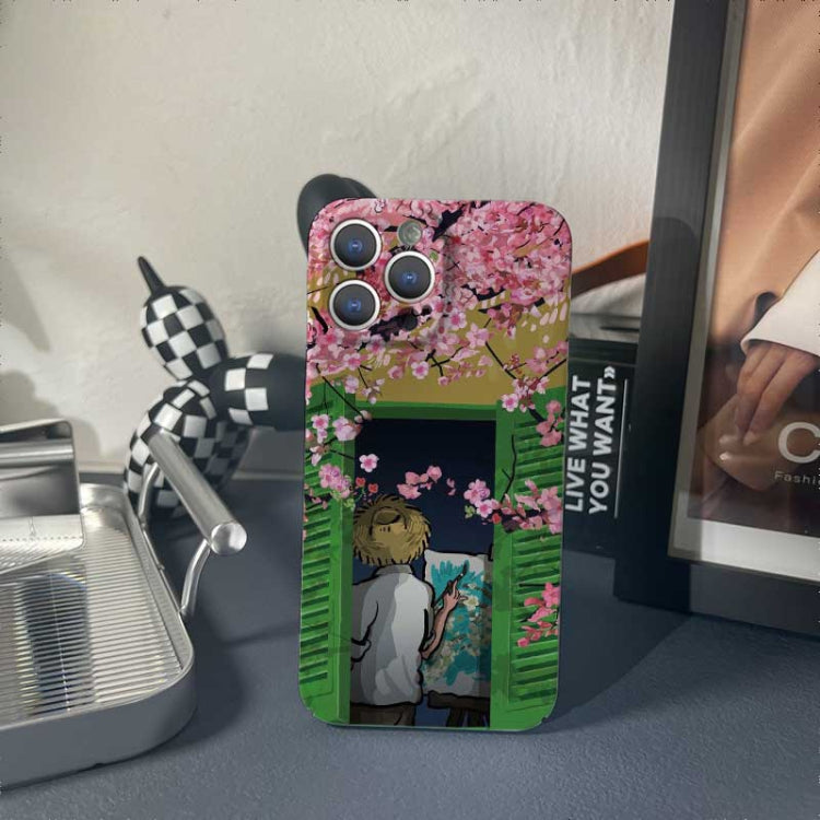For iPhone 12 Precise Hole Oil Painting Pattern PC Phone Case(Peach Blossom) - iPhone 12 / 12 Pro Cases by PMC TechLife | Online Shopping South Africa | PMC TechLife