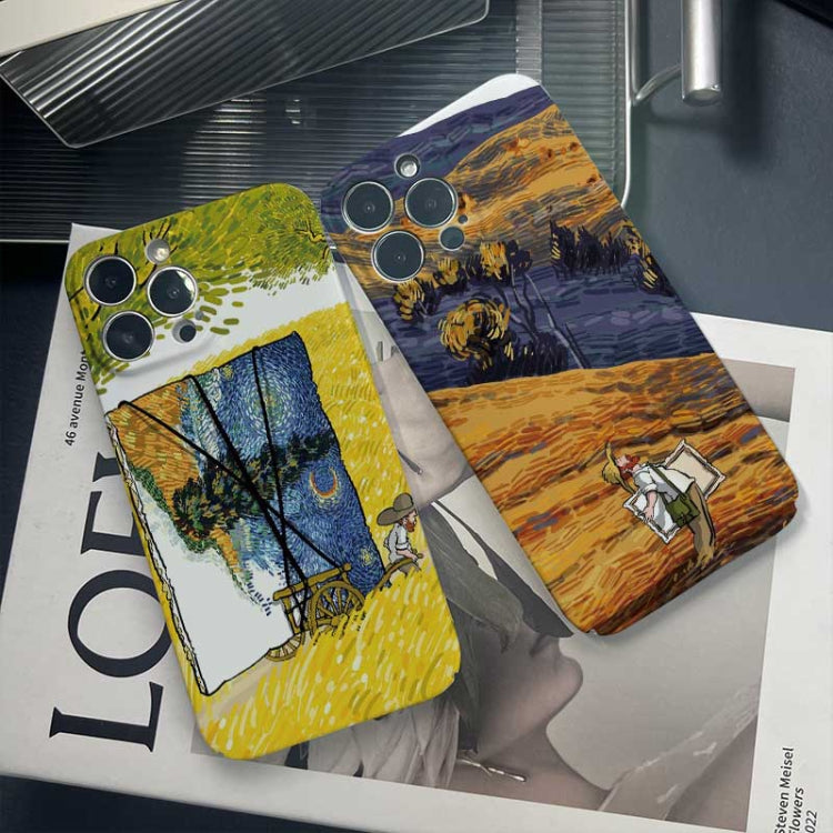 For iPhone 12 Pro Precise Hole Oil Painting Pattern PC Phone Case(Handcart) - iPhone 12 / 12 Pro Cases by PMC TechLife | Online Shopping South Africa | PMC TechLife