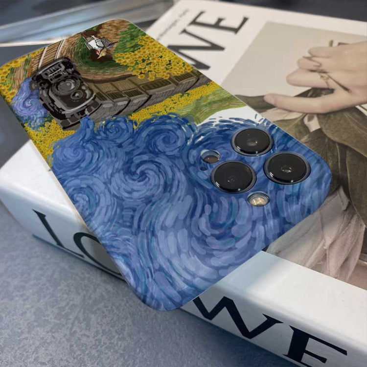 For iPhone 12 Pro Precise Hole Oil Painting Pattern PC Phone Case(Handcart) - iPhone 12 / 12 Pro Cases by PMC TechLife | Online Shopping South Africa | PMC TechLife