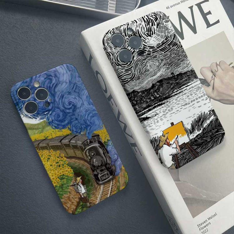 For iPhone 12 Pro Precise Hole Oil Painting Pattern PC Phone Case(Evening Breeze) - iPhone 12 / 12 Pro Cases by PMC Jewellery | Online Shopping South Africa | PMC Jewellery