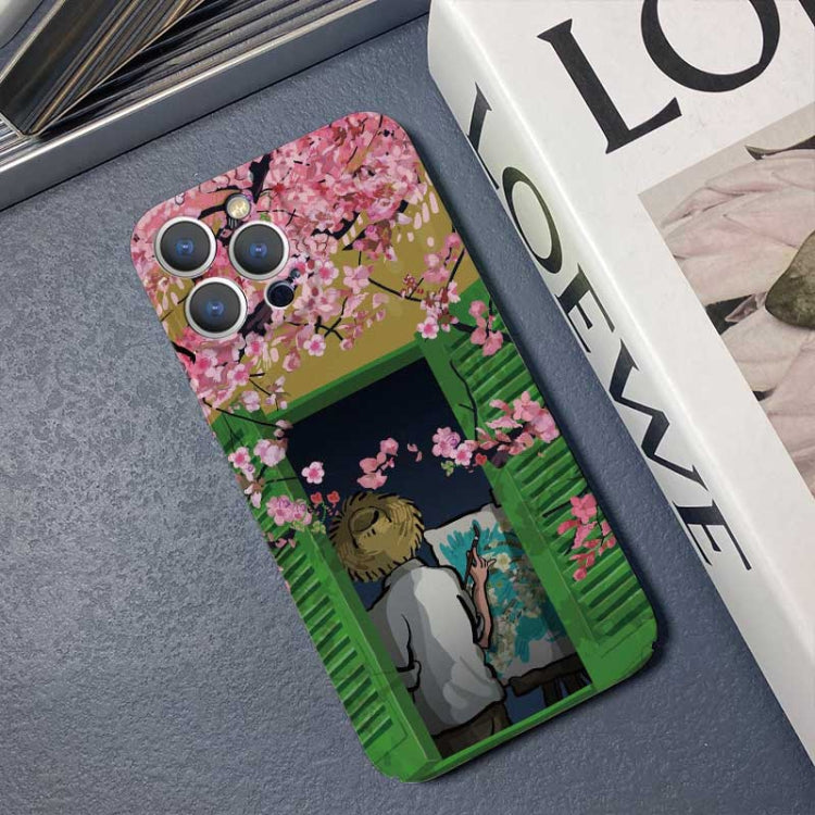 For iPhone 11 Precise Hole Oil Painting Pattern PC Phone Case(Peach Blossom) - iPhone 11 Cases by PMC TechLife | Online Shopping South Africa | PMC TechLife
