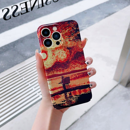 For iPhone 14 Plus Precise Hole Oil Painting Pattern PC Phone Case(Sunset) - iPhone 14 Plus Cases by PMC Jewellery | Online Shopping South Africa | PMC Jewellery