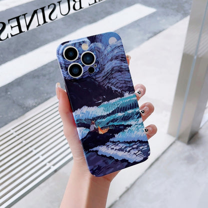 For iPhone 14 Pro Precise Hole Oil Painting Pattern PC Phone Case(Sea Wave) - iPhone 14 Pro Cases by PMC Jewellery | Online Shopping South Africa | PMC Jewellery