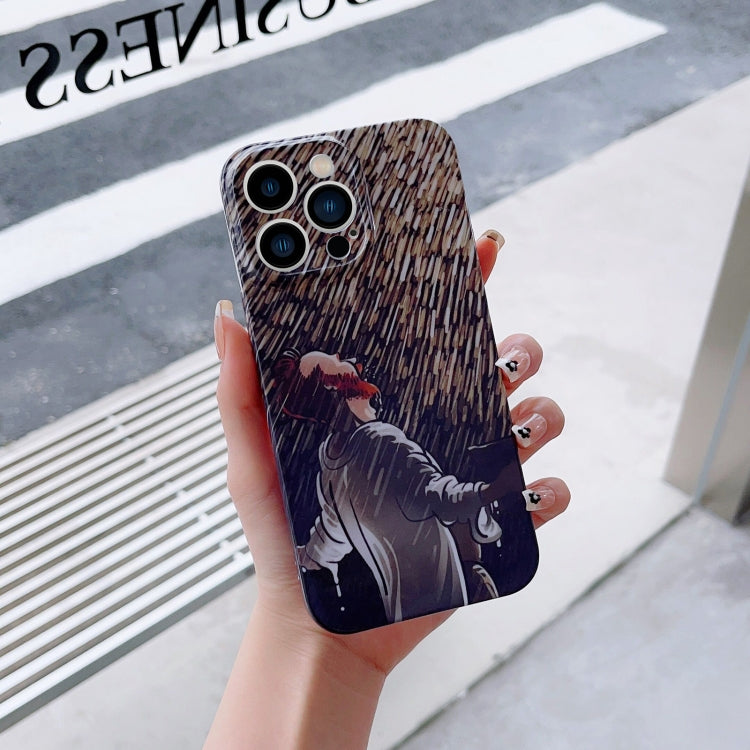 For iPhone XR Precise Hole Oil Painting Pattern PC Phone Case(Rain) - More iPhone Cases by PMC TechLife | Online Shopping South Africa | PMC TechLife