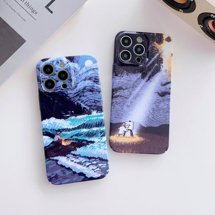 For iPhone 12 Precise Hole Oil Painting Pattern PC Phone Case(Sunset) - free shipping - PMC TechLife - Order now!