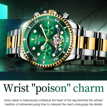 OLEVS 6605 Men Multifunctional Waterproof Mechanical Watch(Green + Gold) - Metal Strap Watches by OLEVS | Online Shopping South Africa | PMC Jewellery