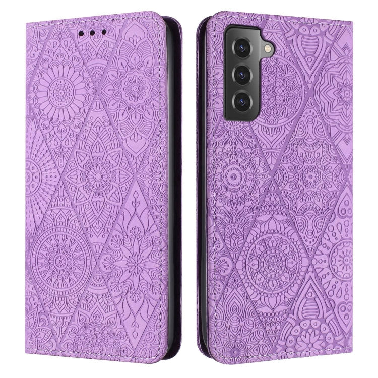 For Samsung Galaxy S21+ 5G Ethnic Embossed Adsorption Leather Phone Case(Purple) - free shipping - PMC TechLife - Order now!