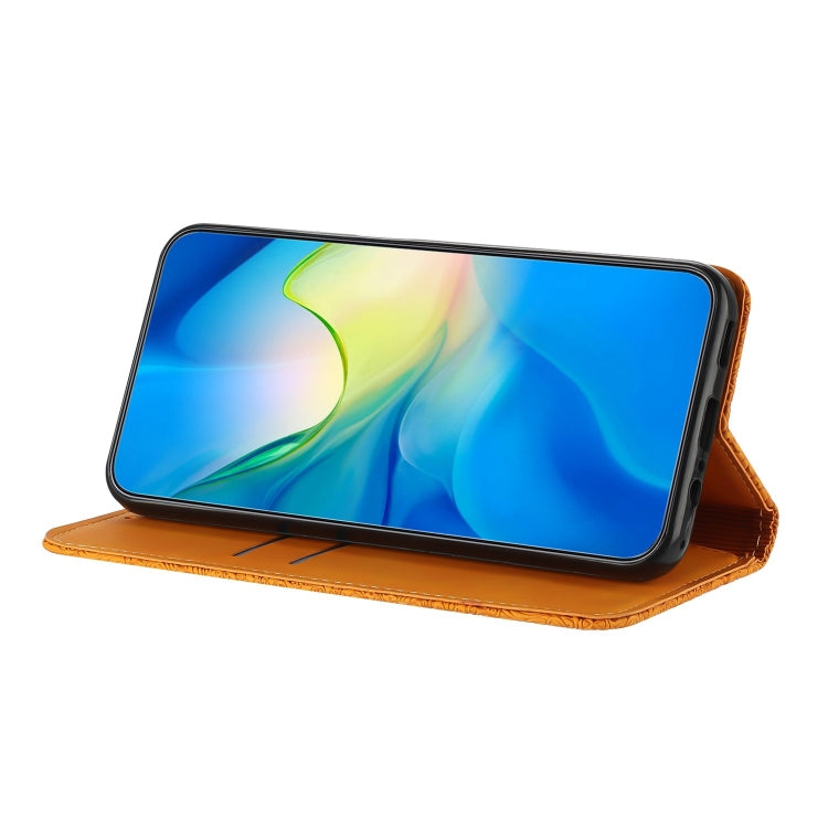 For Samsung Galaxy A42 5G Ethnic Embossed Adsorption Leather Phone Case(Yellow) - free shipping - PMC TechLife - Order now!
