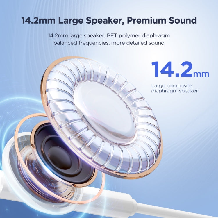 JOYRO0M JR-EC05 Type-C Half In-Ear Wired Earphone, Length: 1.2m(White) - free shipping - PMC TechLife - Order now!