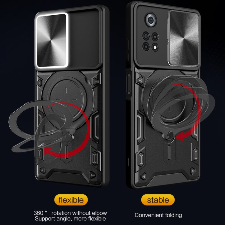 For Xiaomi Poco X4 Pro 5G CD Texture Sliding Camshield Magnetic Holder Phone Case(Red) - free shipping - PMC TechLife - Order now!