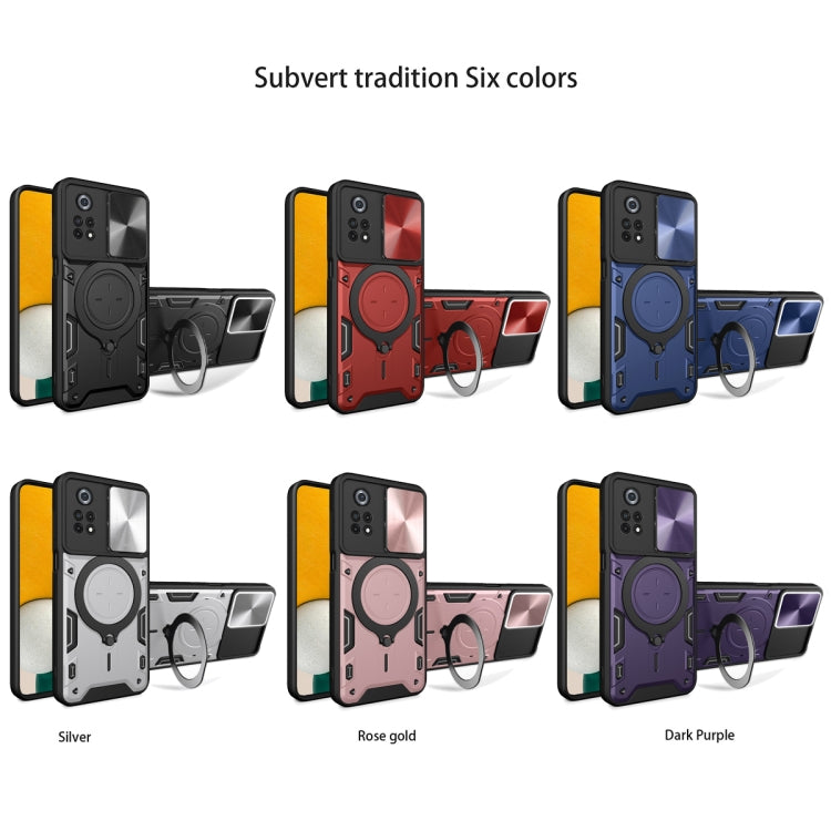 For Xiaomi Poco X4 Pro 5G CD Texture Sliding Camshield Magnetic Holder Phone Case(Purple) - free shipping - PMC TechLife - Order now!