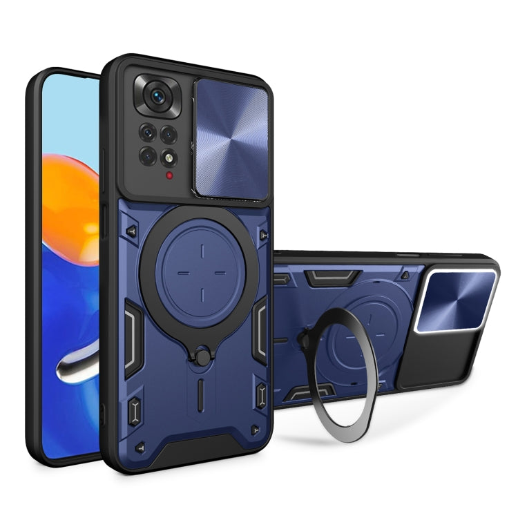 For Xiaomi Redmi Note 11 4G CD Texture Sliding Camshield Magnetic Holder Phone Case(Blue) - free shipping - PMC TechLife - Order now!