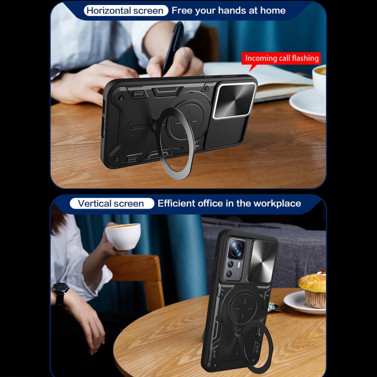 For Xiaomi 12T / 12T Pro CD Texture Sliding Camshield Magnetic Holder Phone Case(Black) - free shipping - PMC TechLife - Order now!