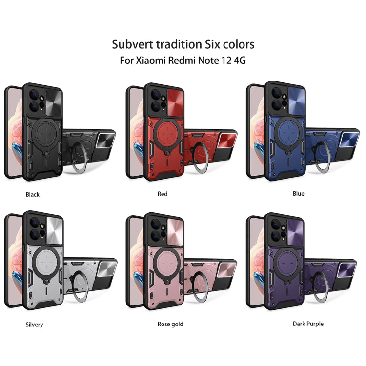 For Xiaomi Redmi Note 12 4G CD Texture Sliding Camshield Magnetic Holder Phone Case(Purple) - free shipping - PMC TechLife - Order now!