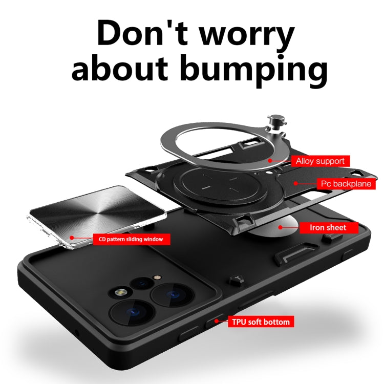 For Xiaomi Redmi Note 12 4G CD Texture Sliding Camshield Magnetic Holder Phone Case(Purple) - free shipping - PMC TechLife - Order now!