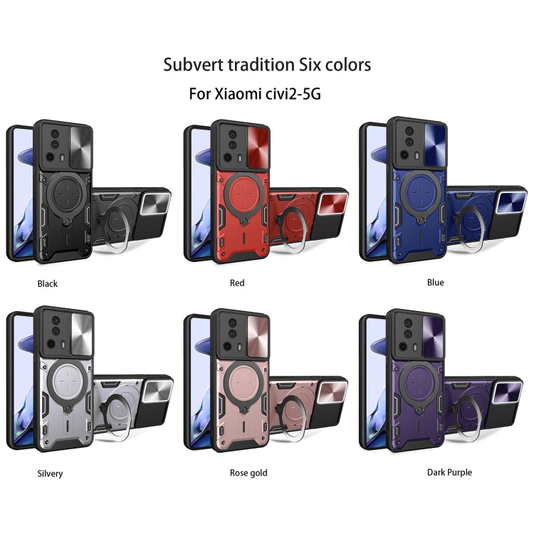 For Xiaomi 13 Lite / Civi 2 5G CD Texture Sliding Camshield Magnetic Holder Phone Case(Red) - free shipping - PMC TechLife - Order now!