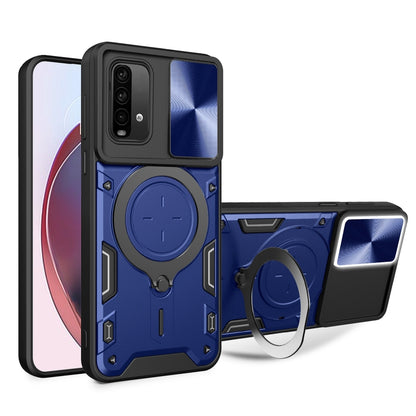 For Xiaomi Redmi Note 9 4G / Poco M3 CD Texture Sliding Camshield Magnetic Holder Phone Case(Blue) - Xiaomi Cases by PMC Jewellery | Online Shopping South Africa | PMC Jewellery