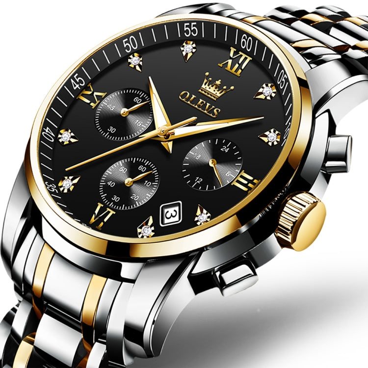 OLEVS 2858 Men Multifunctional Business Waterproof Quartz Watch(Black + Gold) - Metal Strap Watches by OLEVS | Online Shopping South Africa | PMC Jewellery