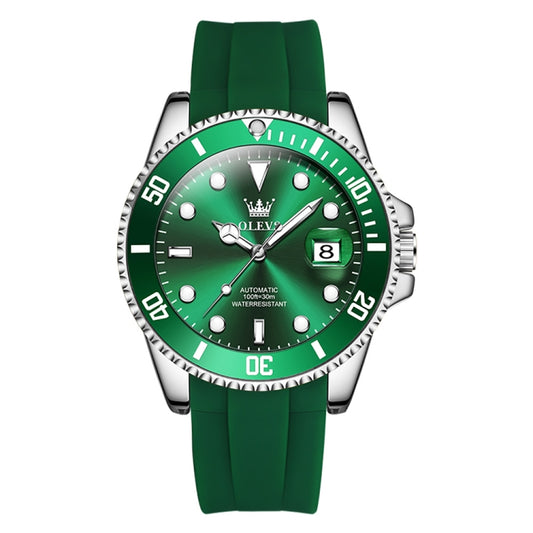 OLEVS 6650 Men Luminous Waterproof Silicone Strap Mechanical Watch(Green) - Silicone Strap Watches by OLEVS | Online Shopping South Africa | PMC Jewellery