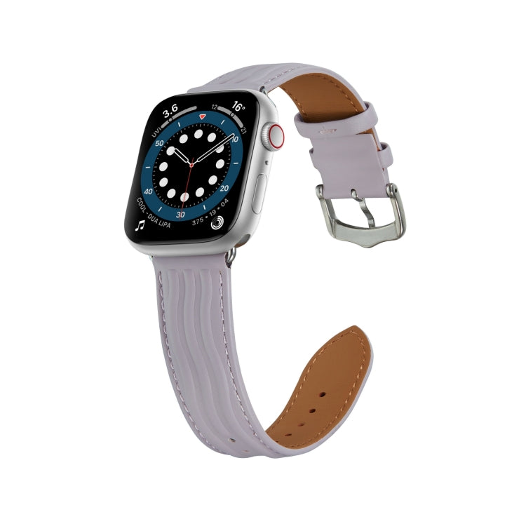 Embossed Line Genuine Leather Watch Band For Apple Watch Ultra 49mm(Lavender Purple) - Watch Bands by PMC Jewellery | Online Shopping South Africa | PMC Jewellery