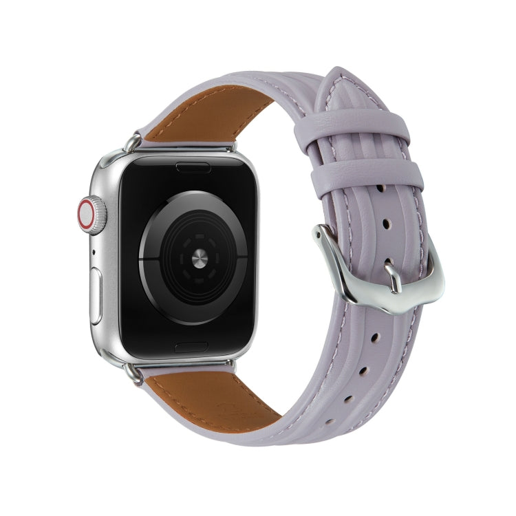 Embossed Line Genuine Leather Watch Band For Apple Watch 8 45mm(Lavender Purple) - Watch Bands by PMC Jewellery | Online Shopping South Africa | PMC Jewellery