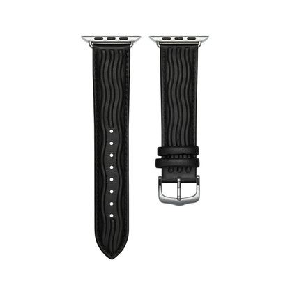 Embossed Line Genuine Leather Watch Band For Apple Watch 7 45mm(Black) - Watch Bands by PMC Jewellery | Online Shopping South Africa | PMC Jewellery