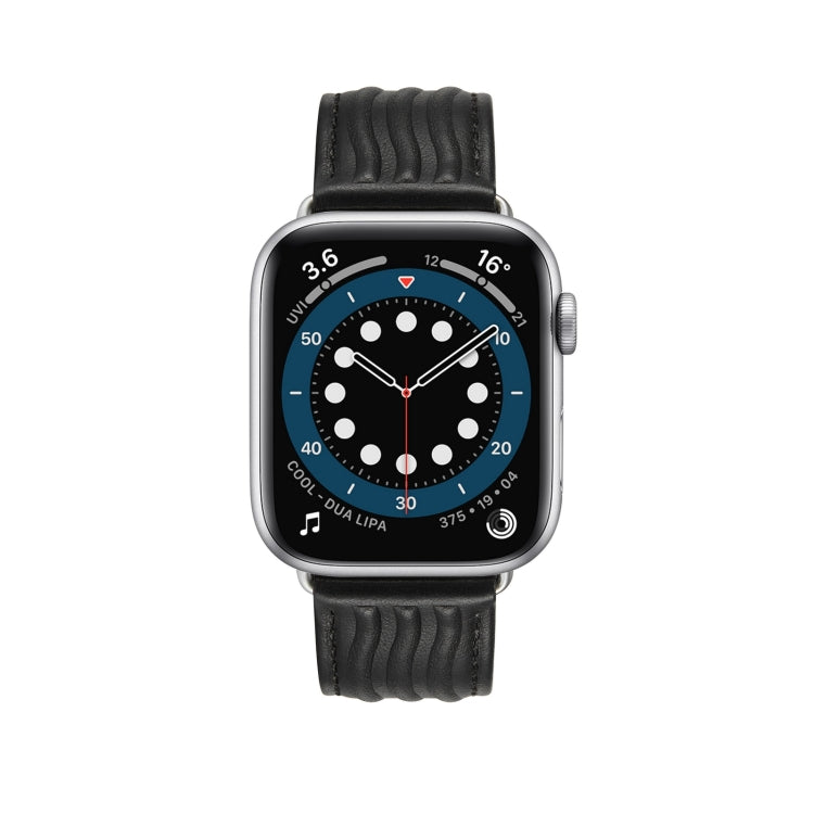 Embossed Line Genuine Leather Watch Band For Apple Watch SE 44mm(Black) - Watch Bands by PMC TechLife | Online Shopping South Africa | PMC TechLife