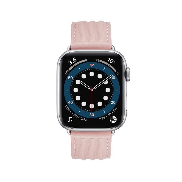 Embossed Line Genuine Leather Watch Band For Apple Watch 5 40mm(Pink) - Watch Bands by PMC TechLife | Online Shopping South Africa | PMC TechLife