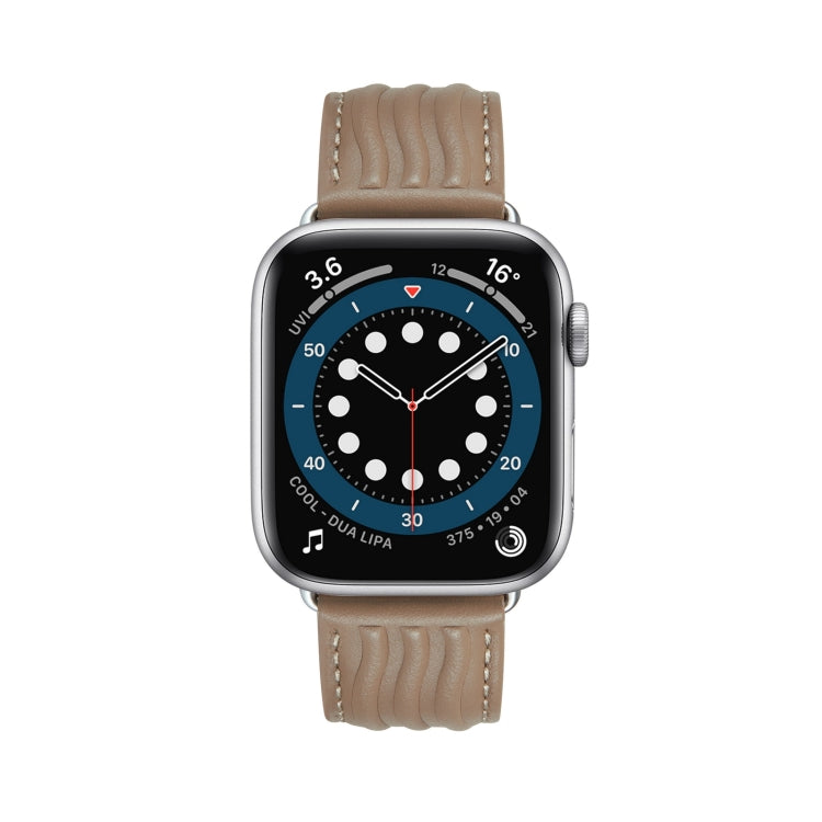 Embossed Line Genuine Leather Watch Band For Apple Watch 5 40mm(Milky Brown) - Watch Bands by PMC TechLife | Online Shopping South Africa | PMC TechLife