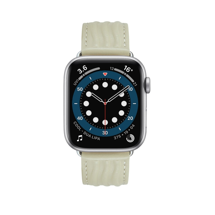 Embossed Line Genuine Leather Watch Band For Apple Watch 4 44mm(Milky White) - Watch Bands by PMC TechLife | Online Shopping South Africa | PMC TechLife