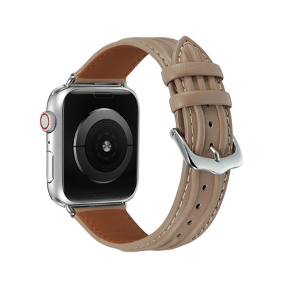 Embossed Line Genuine Leather Watch Band For Apple Watch 4 44mm(Milky Brown) - Watch Bands by PMC Jewellery | Online Shopping South Africa | PMC Jewellery