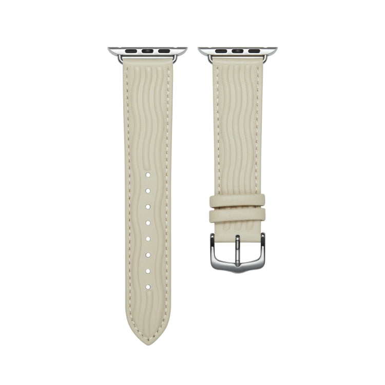 Embossed Line Genuine Leather Watch Band For Apple Watch 4 40mm(Milky White) - Watch Bands by PMC TechLife | Online Shopping South Africa | PMC TechLife